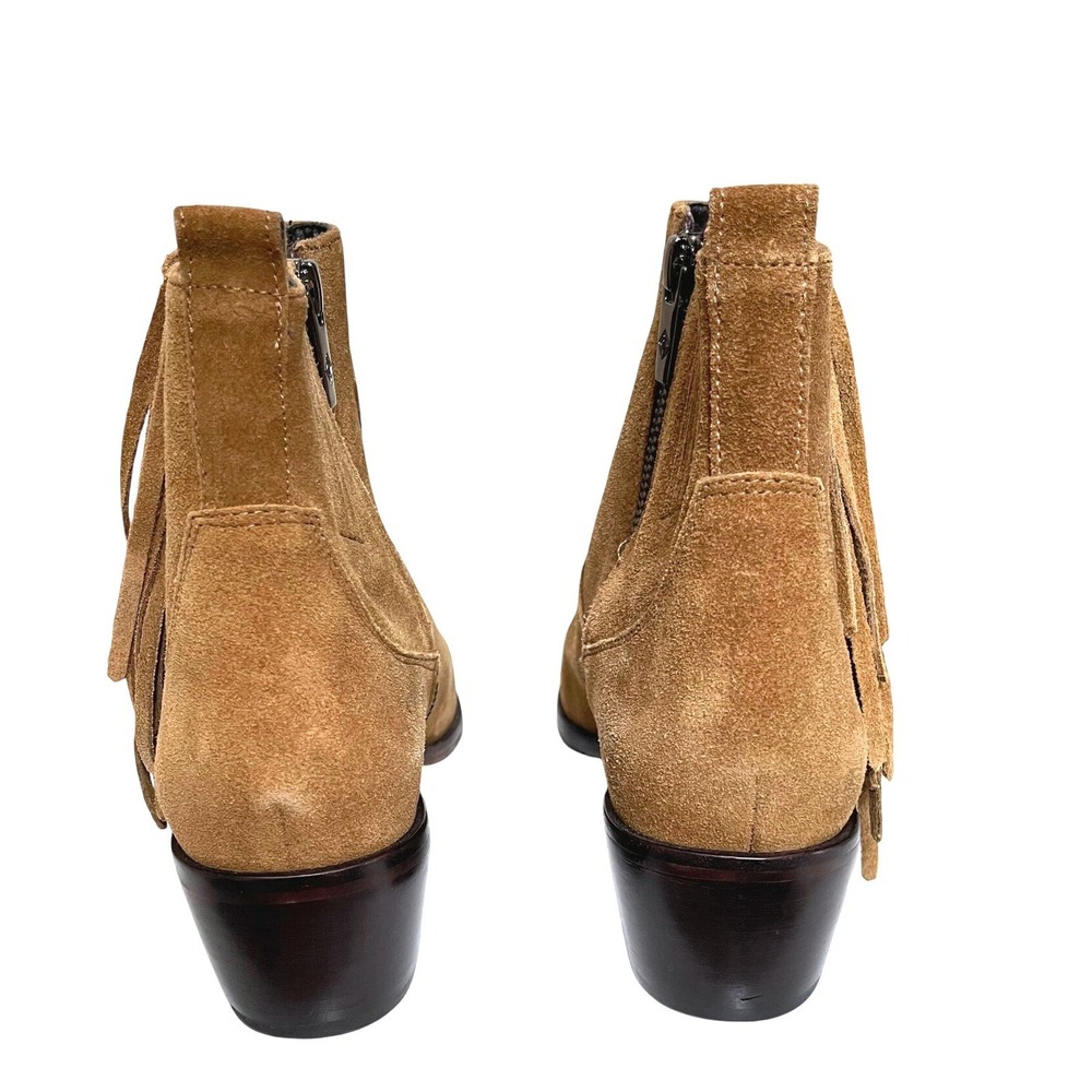 Donald Pliner Suede Western Ankle Boots Fringe Tan 8.5M Zip Booties - Picture 2 of 10